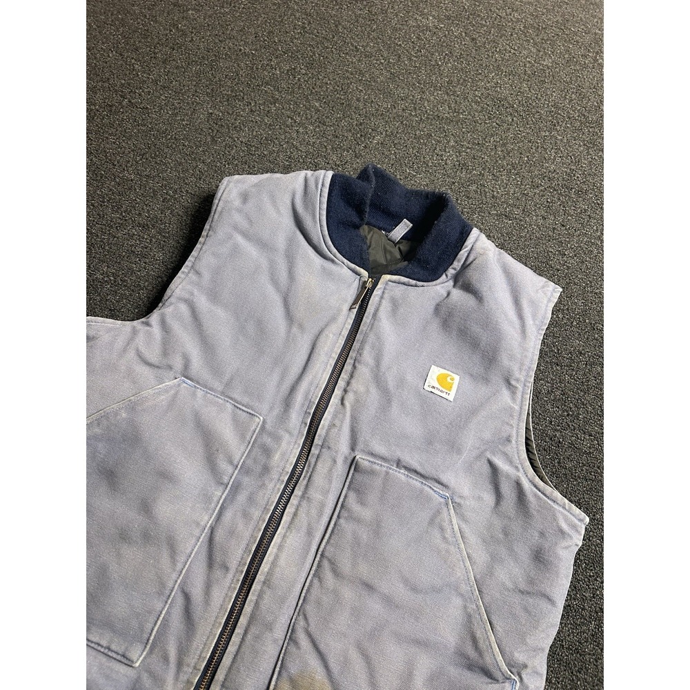 Vintage Carhartt Artic Quilt Lined Vest Slate Blue Mens Size Large Full Zip 90s